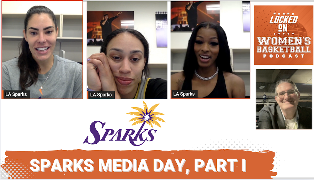 Screenshot of Kelsey Plum, Dearica Hamby, and Rickea Jackson